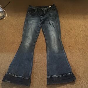 Grace Navy Flare Jeans with Braided Detail